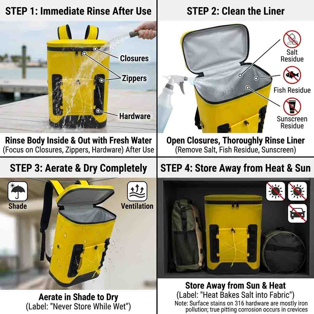 Batohy Marine Cooler: Materiály a hardware pro slanou vodu
