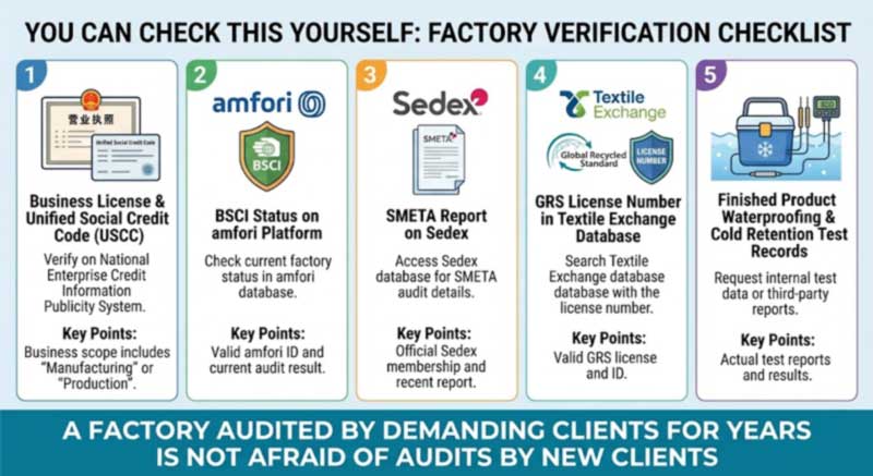 verifiable evidence a cooler factory should provide: business licence, amfori BSCI, Sedex SMETA, GRS licence and test records verifiable evidence a cooler factory should provide: business licence, amfori BSCI, Sedex SMETA, GRS licence and test records